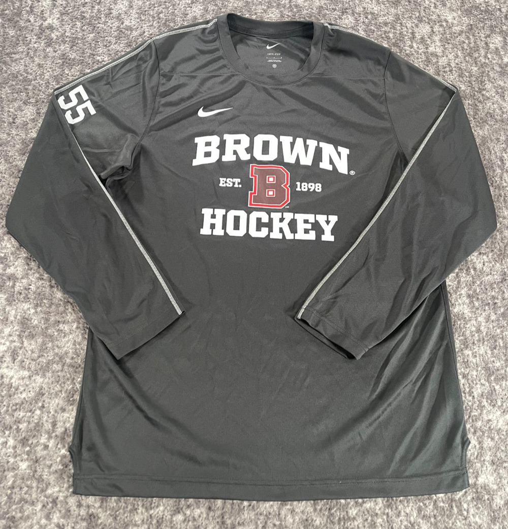 Brown University Hockey Nike Dri Fit Men's L Gray Long Sleeve Performance Shirt